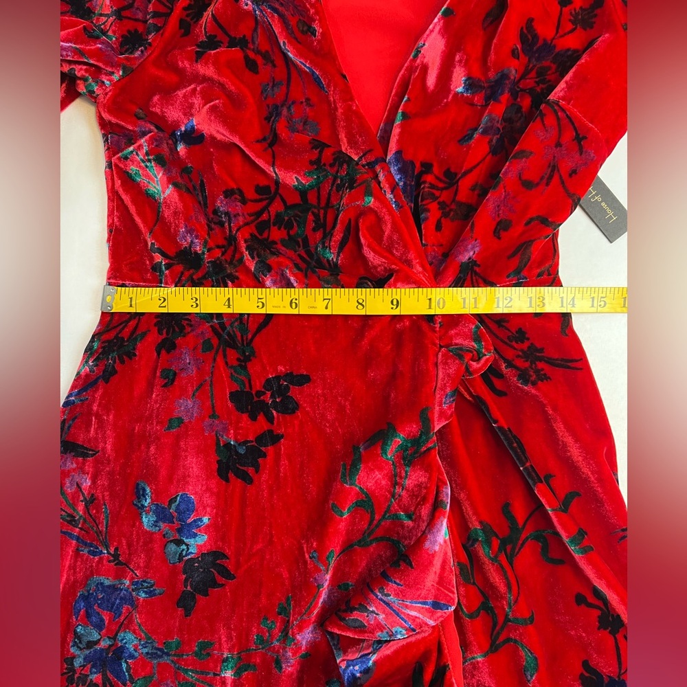House of Harlow 1960 Revolve Red Floral Velvet Wrap Dress Holiday Party Wedding - Picture 10 of 16